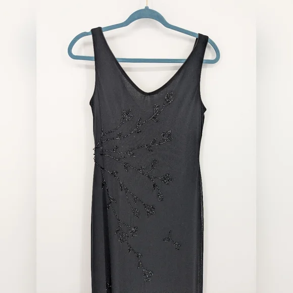 Vintage Y2K Stenay Mesh Beaded Black Evening Dress Size Large Cocktail Formal - Picture 10 of 14